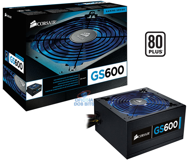 Fonte Corsair 600W Gaming Series GS600 - Eficiência 80% - CMPSU-600G 