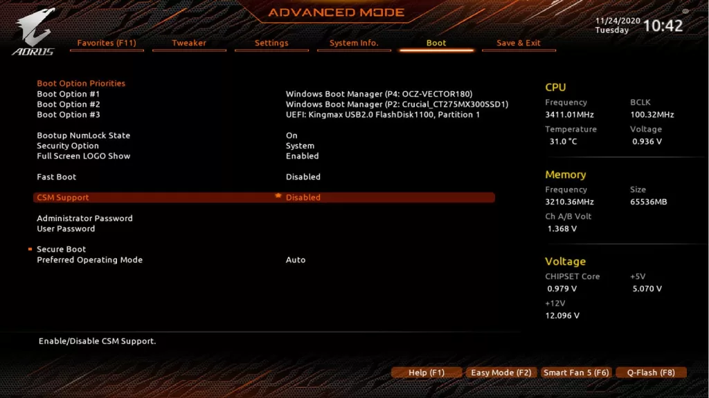 Interface gráfica da UEFI de placa-mãe moderna mostrando seções para configurar BIOS e hardware do PC.