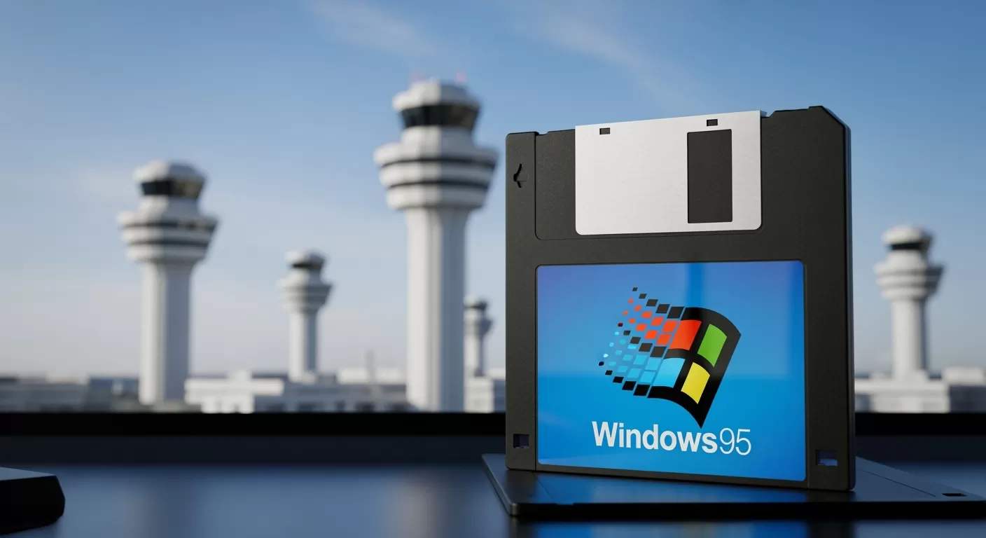 Windows 95 Controla o Céu: Por Que Ainda Usamos Disquetes nos Aviões?