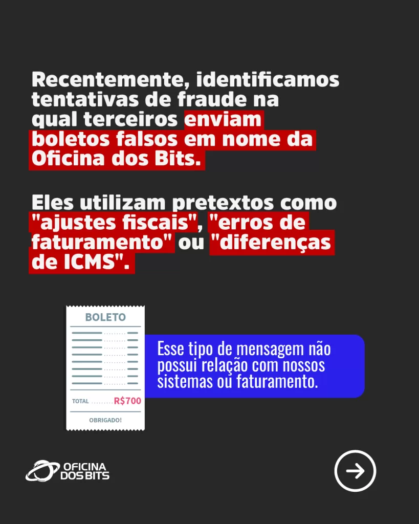 Golpe do boleto falso Oficina dos Bits