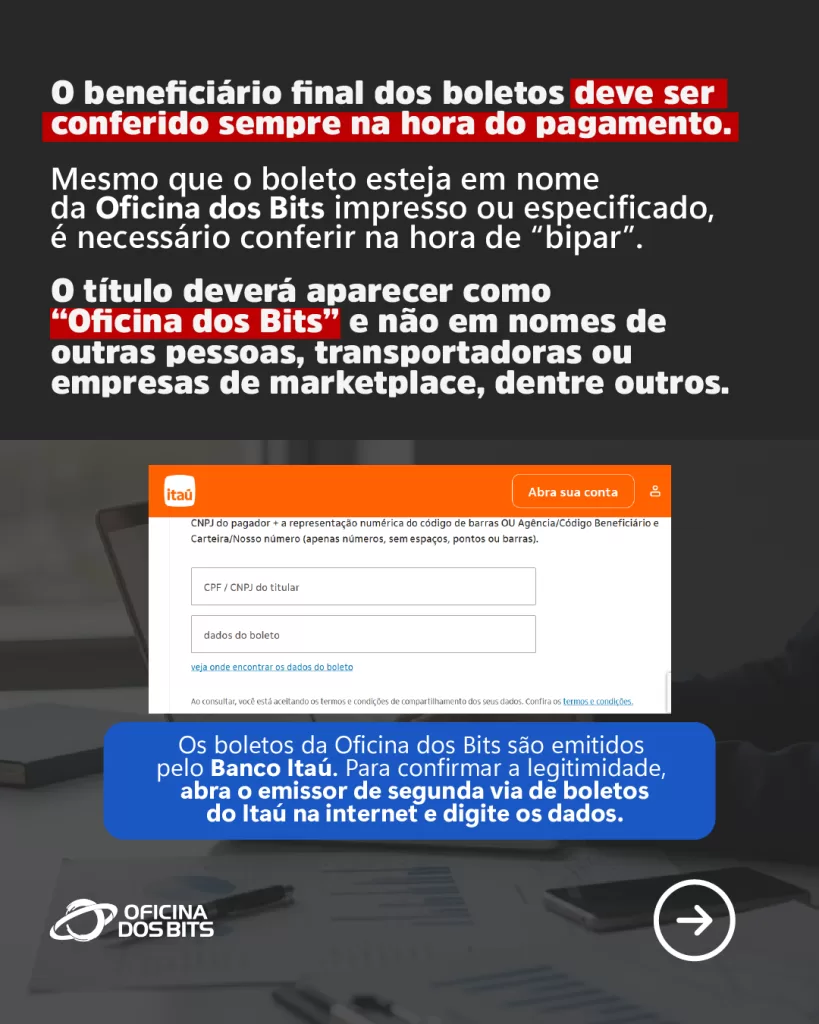 Golpe do boleto falso Oficina dos Bits